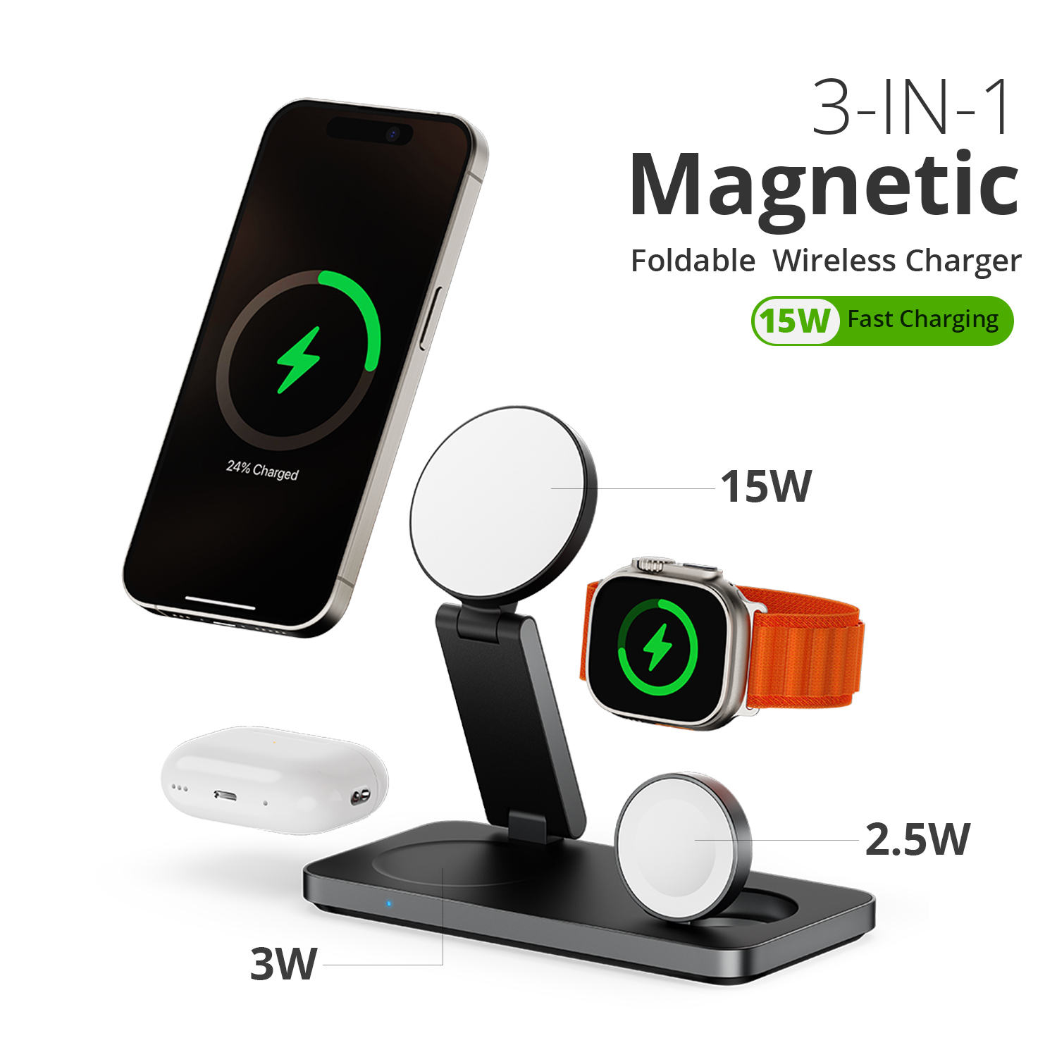 3-in-1 foldable Magnatic Wireless Charger